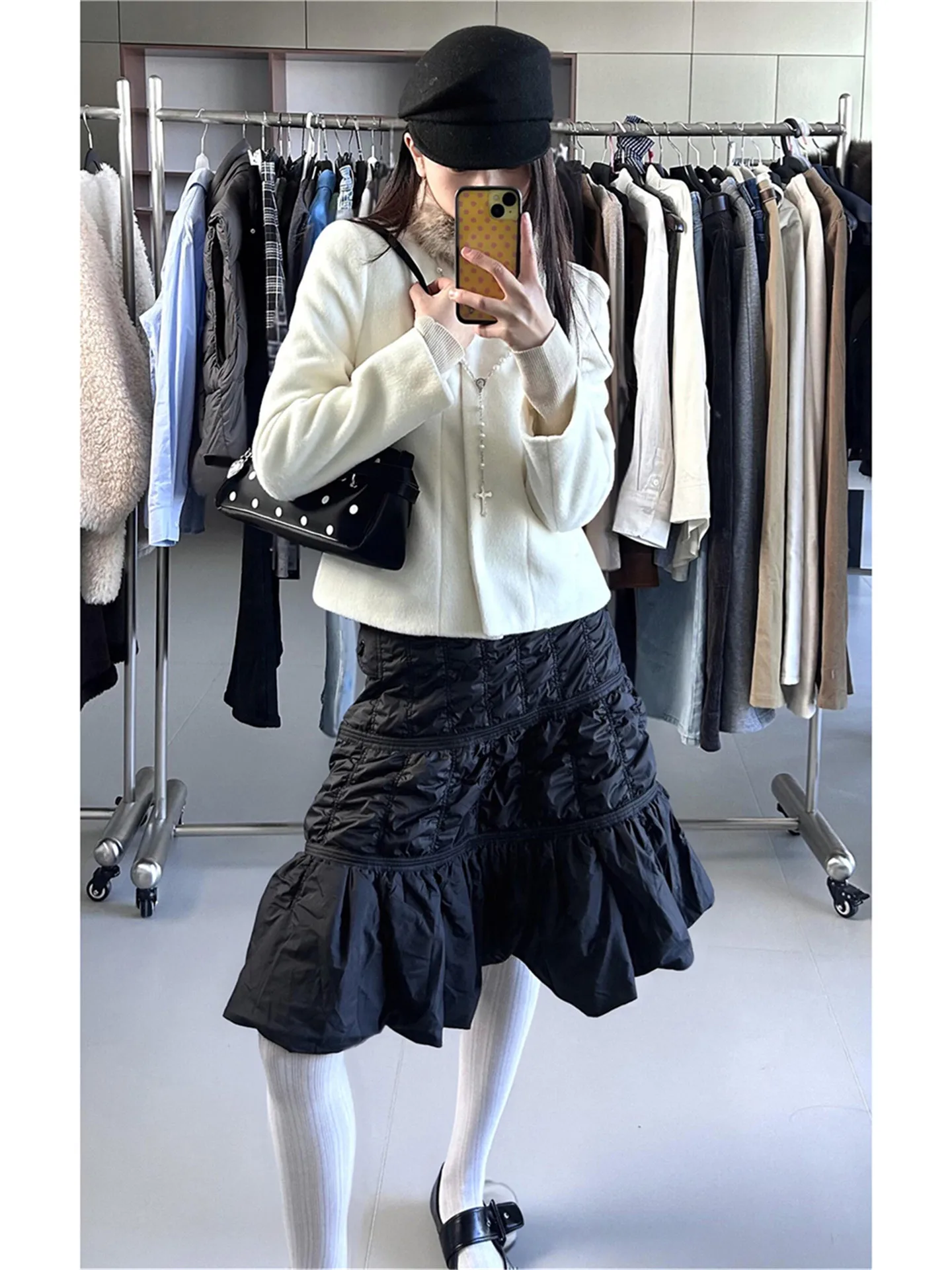 

Bla Heavy Embellied High Waist A-Line Midi Skirt with Fi Tail Pleats Layered Women's Casual Faion Skirts