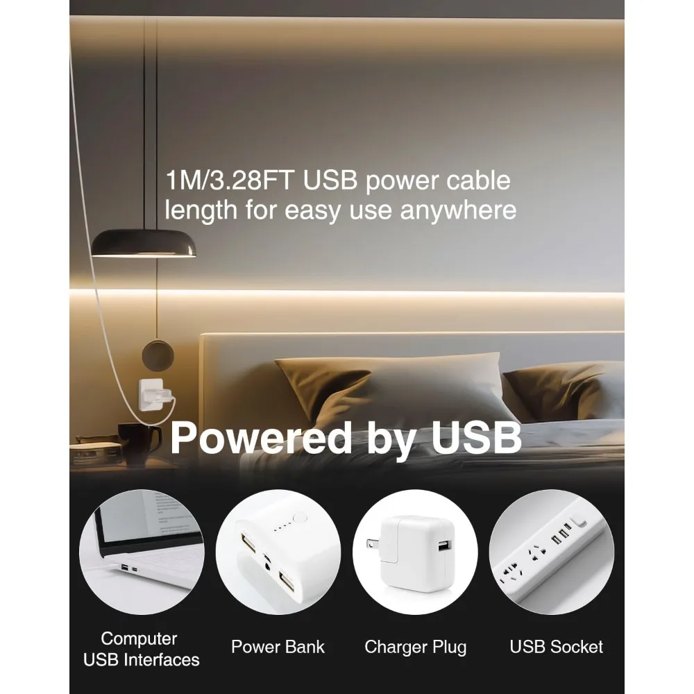 Aclorol 5V COB LED Strip Light 6.56FT 640LEDs Warm White LED TV Backlight with 1M USB Cable Flexible Under Cabinet Tape Light fo