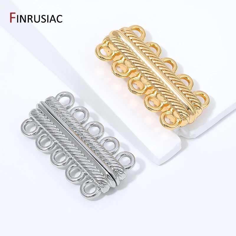 14K Gold Plated Brass Multi-Strand Magnetic Clasps Connectors,5- Rows Fastener Magnetic Clasps For DIY Jewelry Making Findings image 6