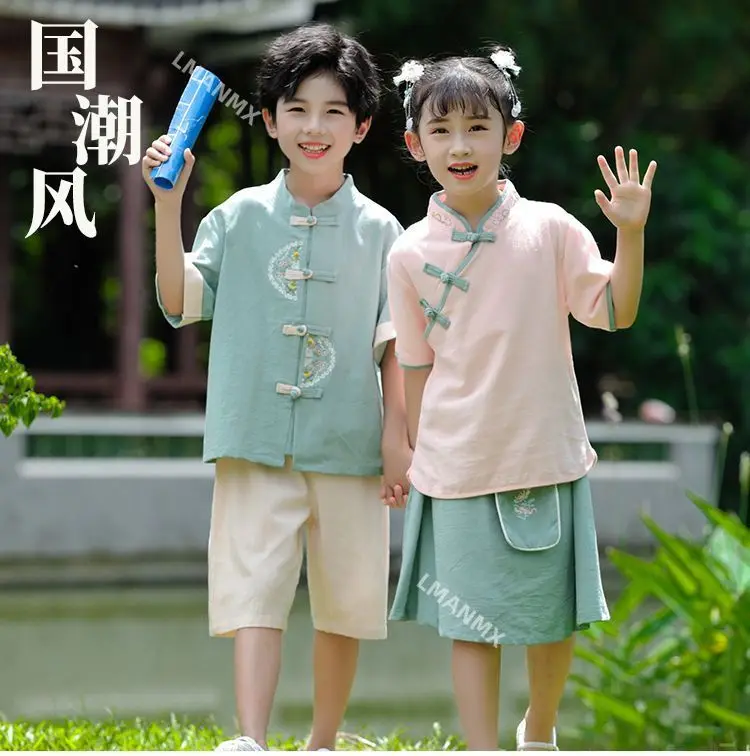 

Летний комплект Hanfu из хлопка и конопли, тонкий детский древний костюм в китайском стиле