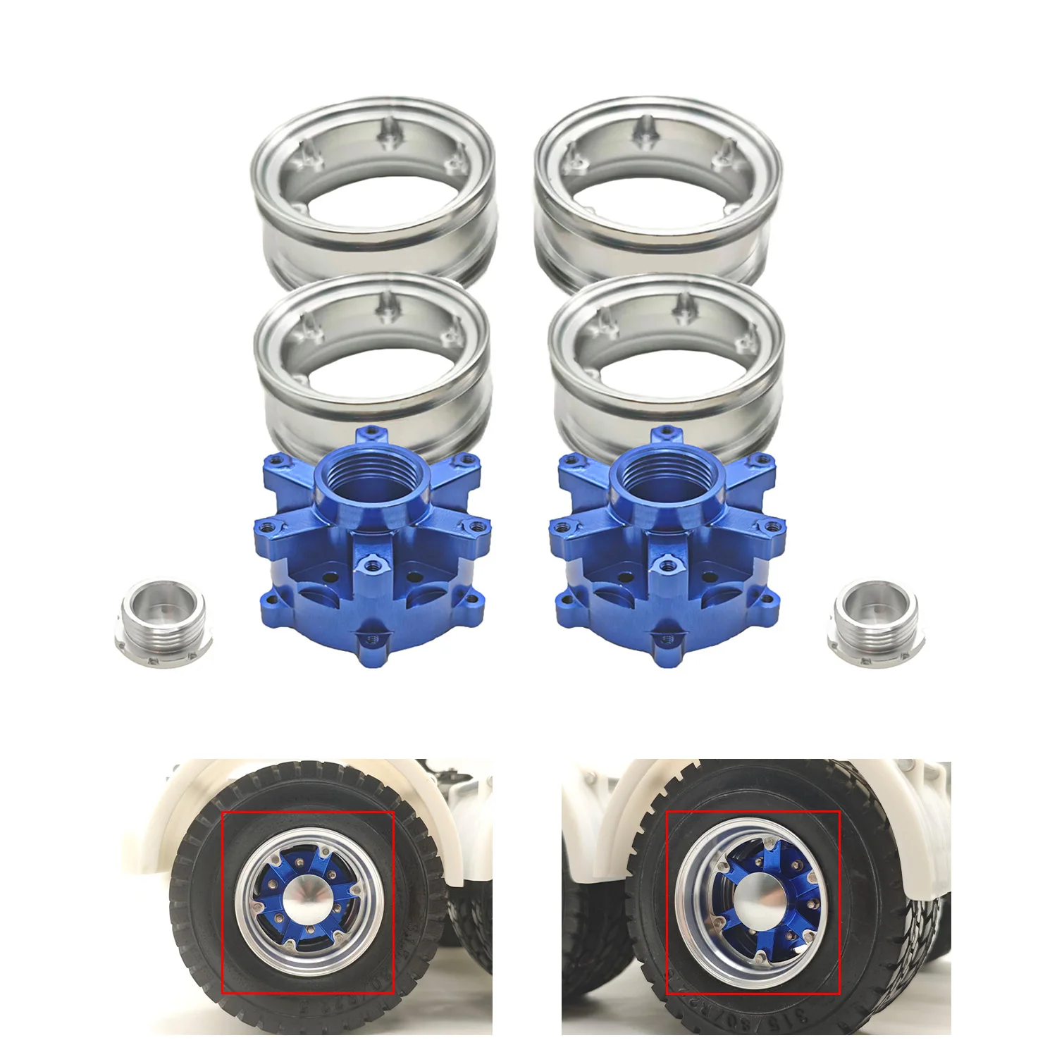 

Metal Front/Rear Wheel Hub for TAMIYA 1/14 Remote Control Tractor Truck Models 56376 56342 Lorry Car 56352 Refit DIY Part