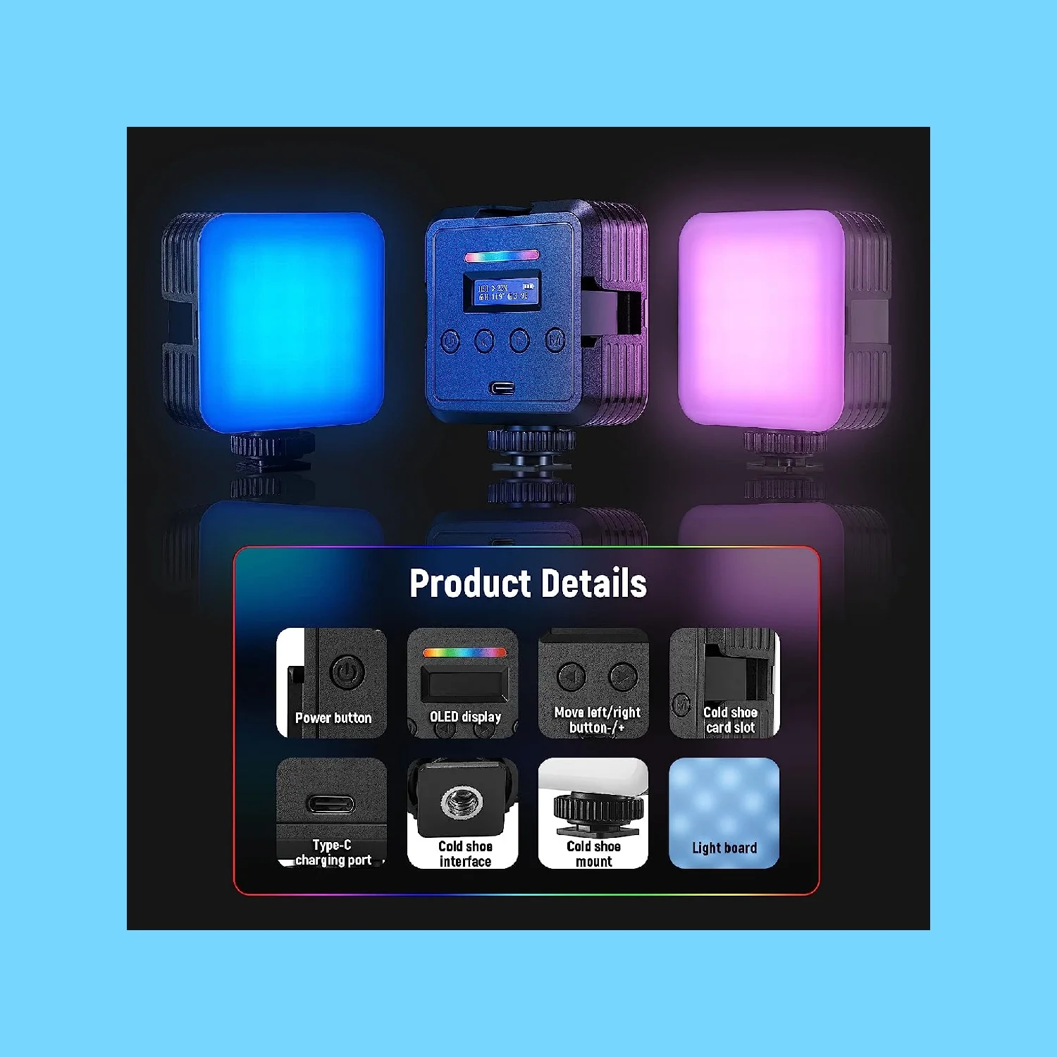 Neewer Magnetic RGB LED Video Light 360° Full Color Portable Camera Light with 3 Cold Shoe Mounts for Portrait Vlog Photography
