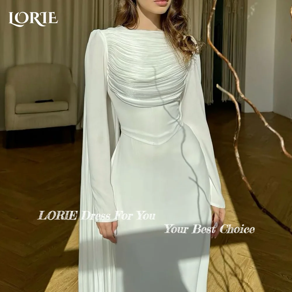 LORIE Modest Muslim Saudi Arabia Wedding Dresses High Collar Long Sleeve Pleats Sawl Flowy Bride Gown Bridal Dresses Customized