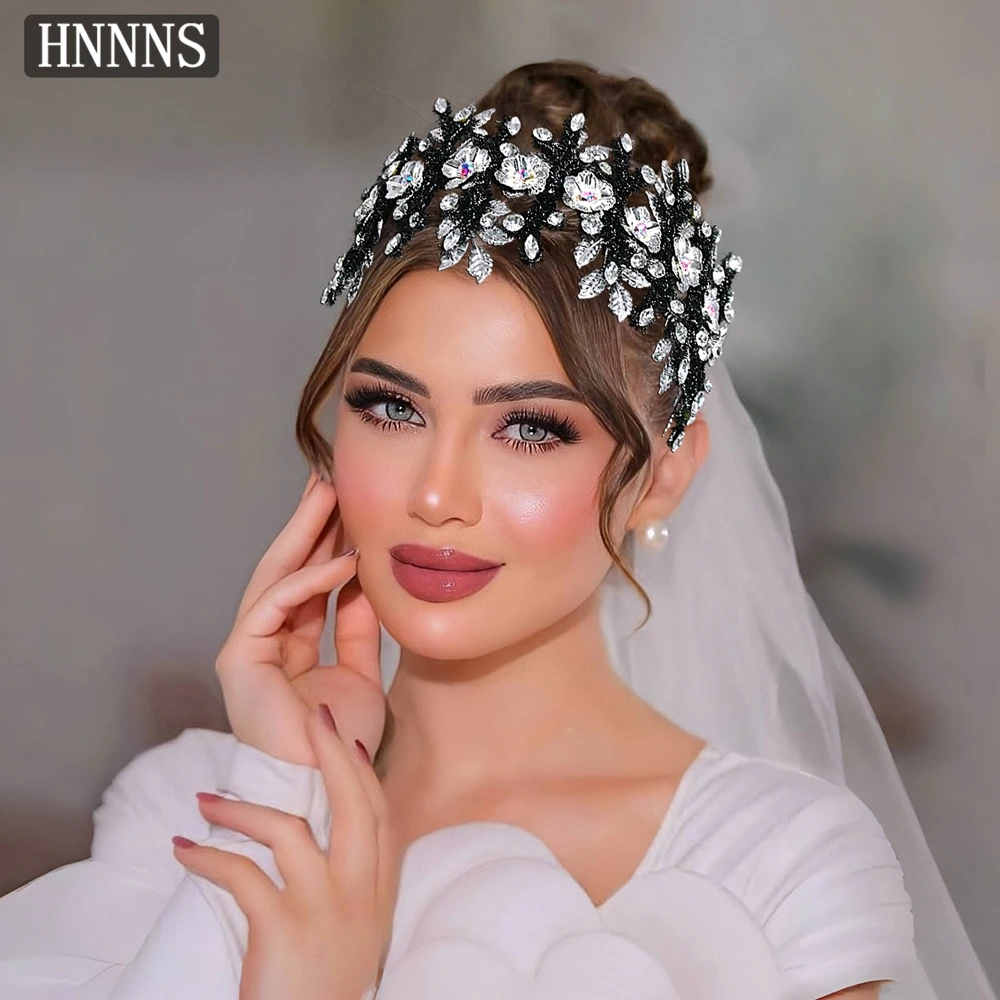 

HNNNS Bridal Wedding Dress Hair Accessories Luxury Ladies Headband Glittering Rhinestone Headdress Elegant Wide Headpiece A378