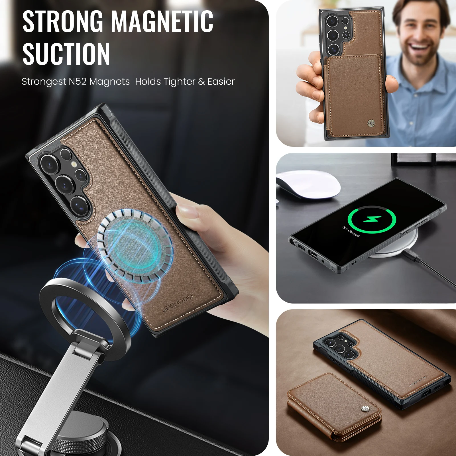 For Samsung Galaxy S26 Ultra S26FE S26+ 5G Wallet Case, Removable Magnetic Card Slot, Premium PU Leather Flip Stand Back Cover