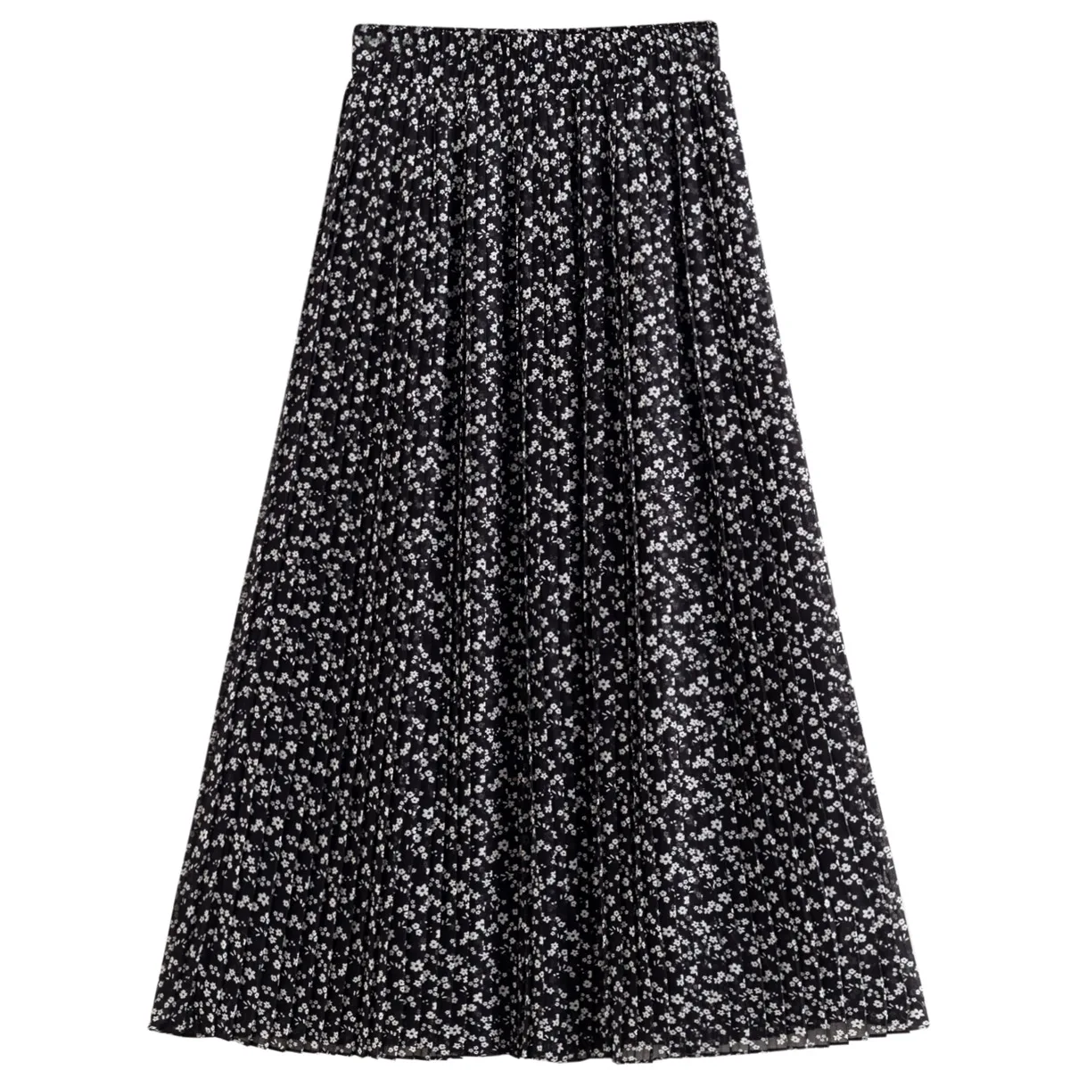 INMAN Spring Women\'s Skirt A-line Casual Pastoral Floral Print Pleated Long Skirts Women Elegant Versatile Skirt Korean Fashion