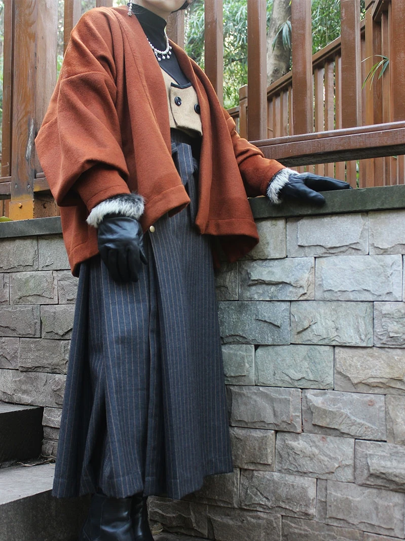 

Caramel ey Wool Camere Blend ort irt Plane Sve Button Front Song Dynas Sle Hanfu Women's Faion Spring 2023