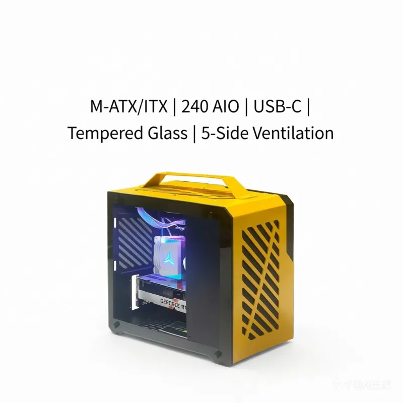 MATX side-through chassis, supports 240 water-cooled ATX power supply Type-C/USB3.0 desktop computer small chassis