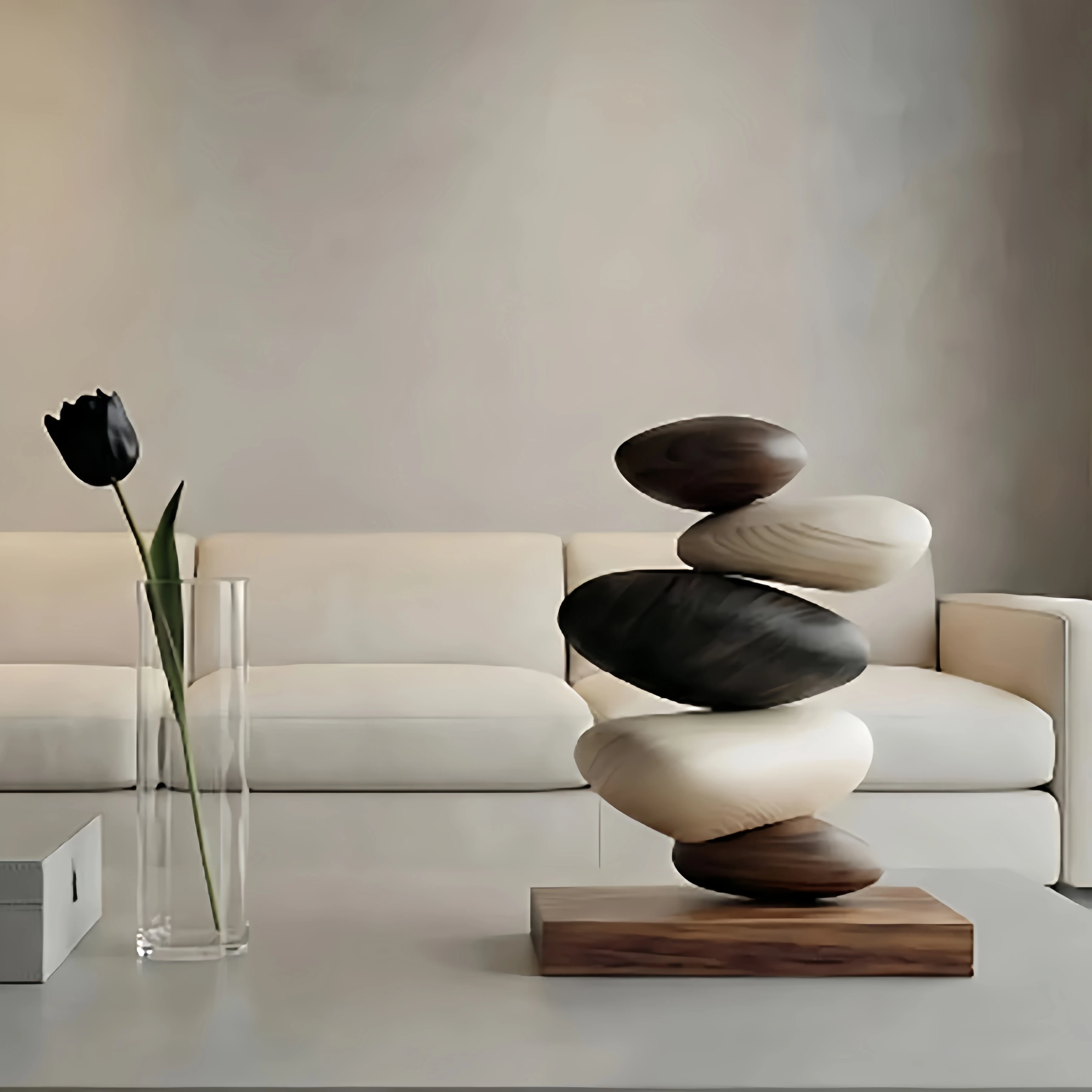 Stacked Balance Stone Engraved Handmade Wooden Sculpture Zen Tabletop Decor Office Study Room Spa Housewarming Gift