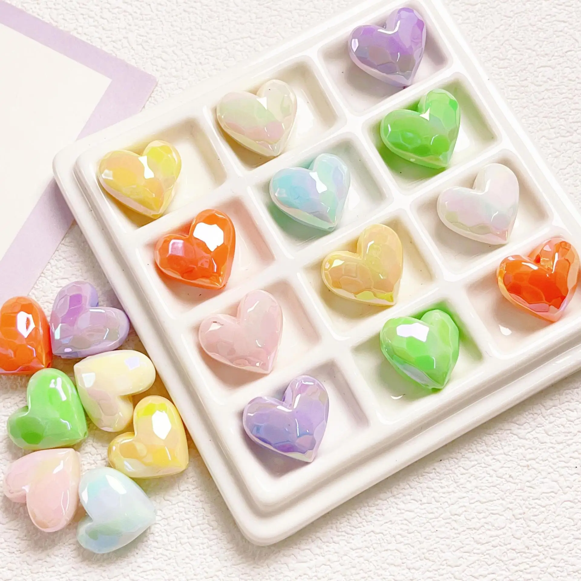 10Pcs 17x18MM Shiny Large Heart Acrylic Heads Loose Spacer Beads Charms For Jewellry Making DIY Necklace Phone Chain Pendants