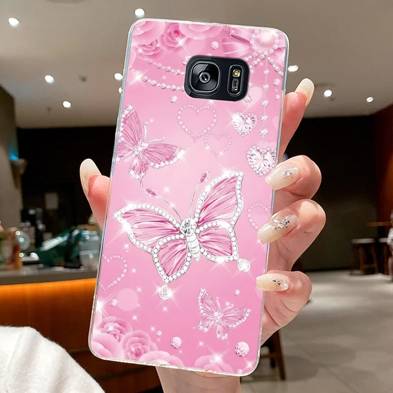 Capa de telefone para samsung galaxy s7 edge s8 s8 + flor borboleta capa casos para samsung s8 plus silicone macio transparente tpu capa