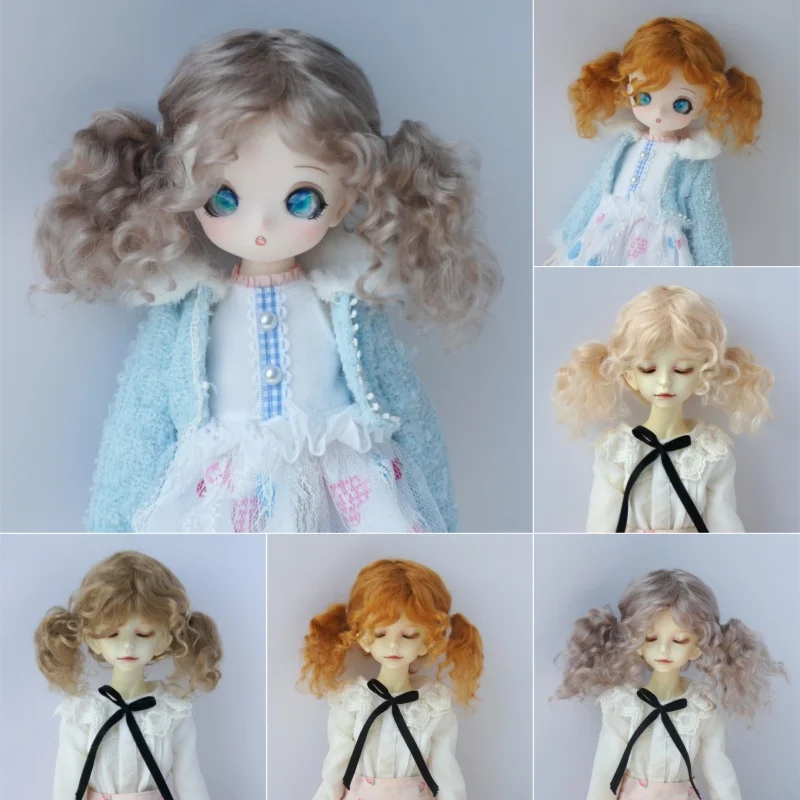Fjusuns  JD816 Full Sizes  Soft Messy Baby Curly Twins Pony Mohair BJD Doll Wigs