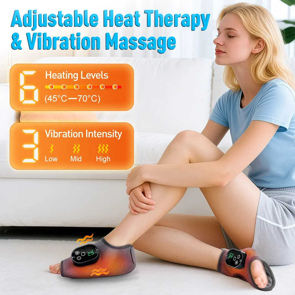 Heated Foot and Ankle Massager 6 Heat Levels 3 Vibration Modes Warm Sole Wrap 3000mAh Cordless Rechargeable