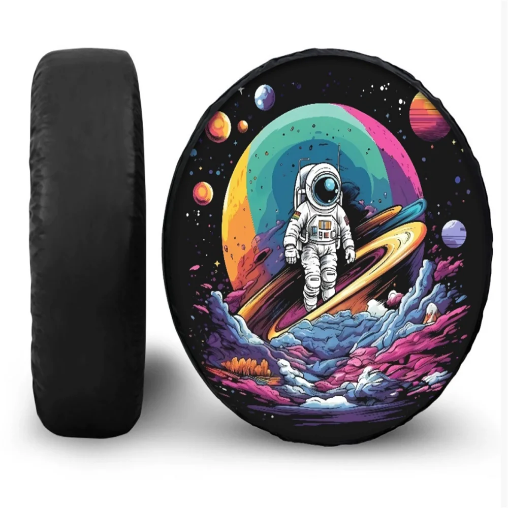 1 X New Design Pu Leather Car Spare Tire Cover Starry Sky Astronaut Universe Pattern For Toyota Jeep Hummer Back Wheel Protector