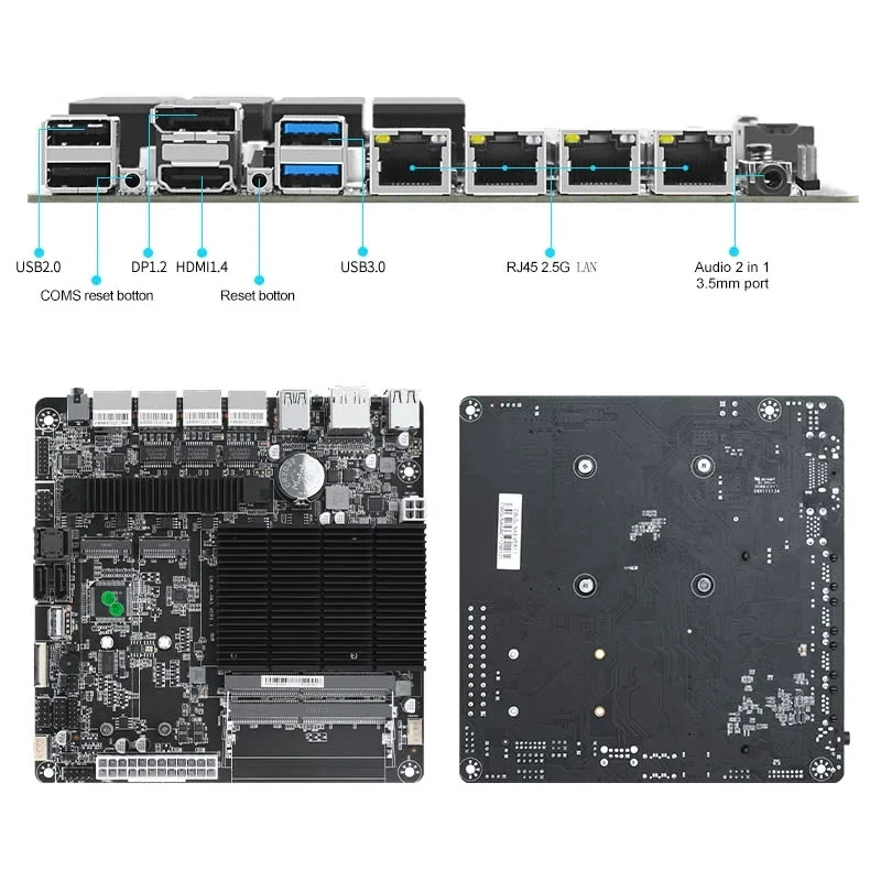 اللوحة الأم J4125 Mini-ITX 4 i226-v 2.5GbE Port لأجهزة NAS/Firewall ذات 6-Bay، Dual DDR4، M.2 NVMe 2280، 6 SATA3.0