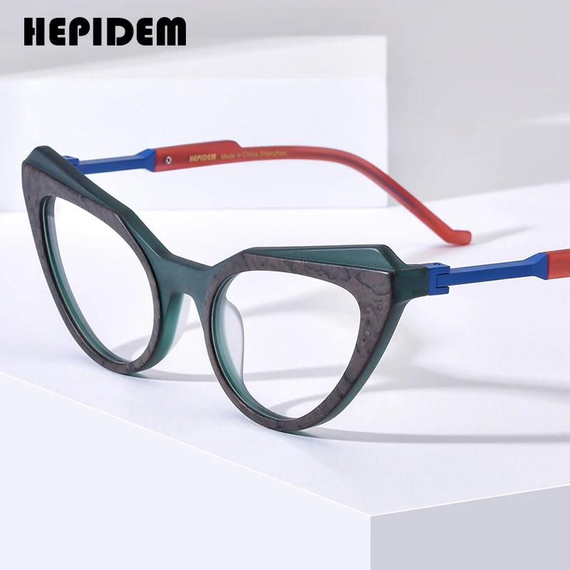 

HEPIDEM Acetate Glasses Frame Women 2024 New Retro Fashion Cat Eye Eyeglasses Spectacles Eyewear H9369