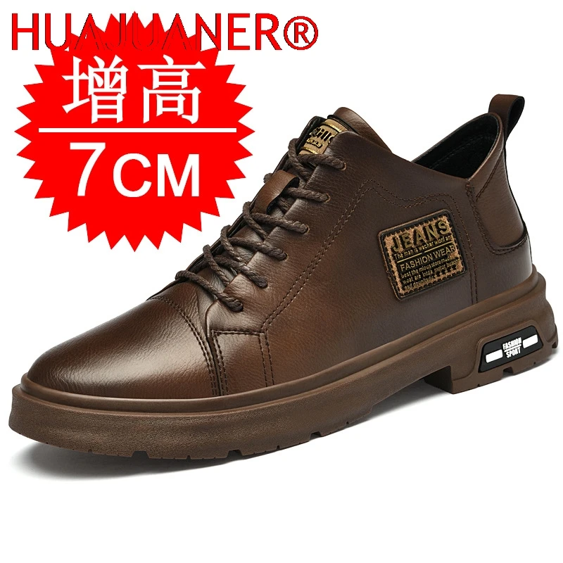 

New levator Shoes for Men Height Increasing Sneakers 7cm Taller Leather Casual Shoes with Height Increase Hidden Heel Boots