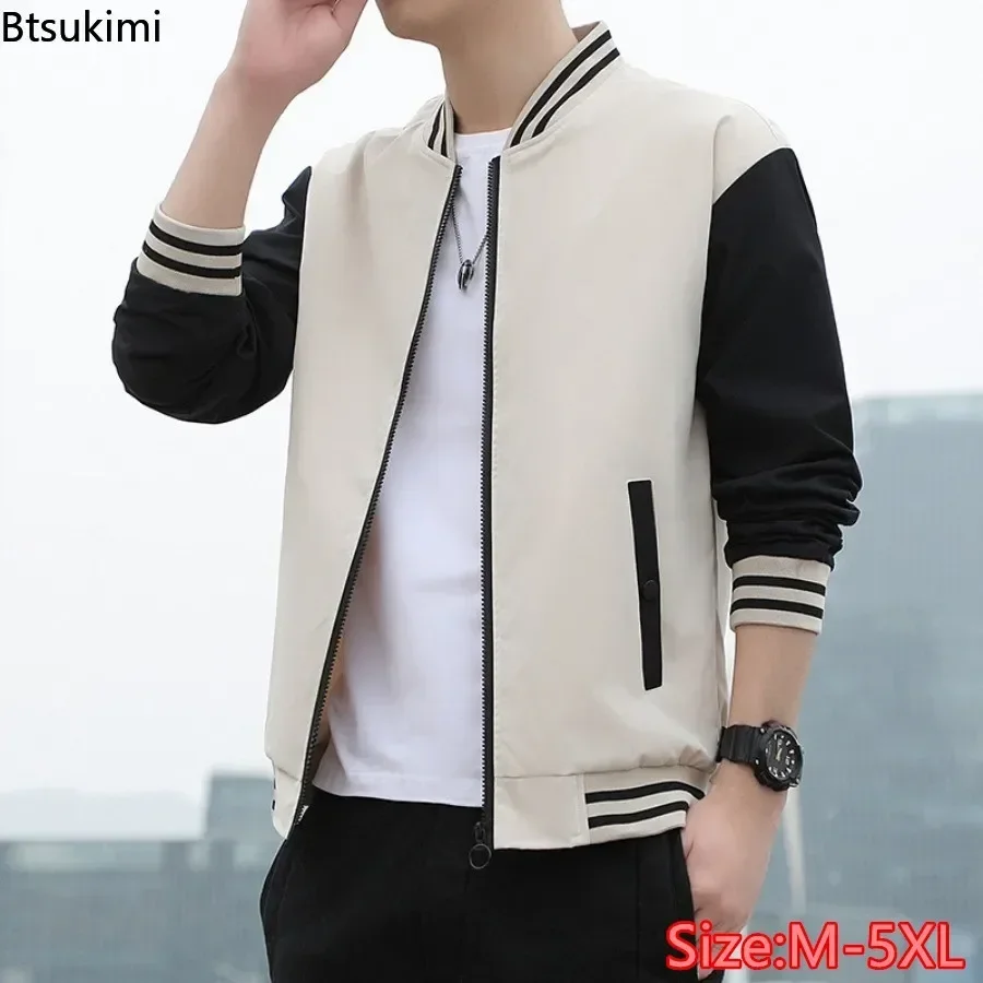 Men's Spring Autumn Baseball Jackets Fashion Patchwork Stand Collar Korean Casual Coats Male Loose Bomber Jacket Oversized M-5XL