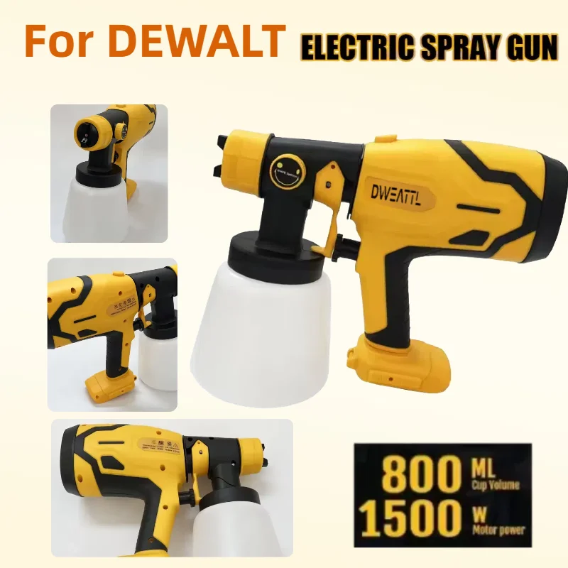 For Dewalt Cordless Electric Spray Gun Portable Paint Sprayer High Power Auto Furniture Coating Airbrush 800ML