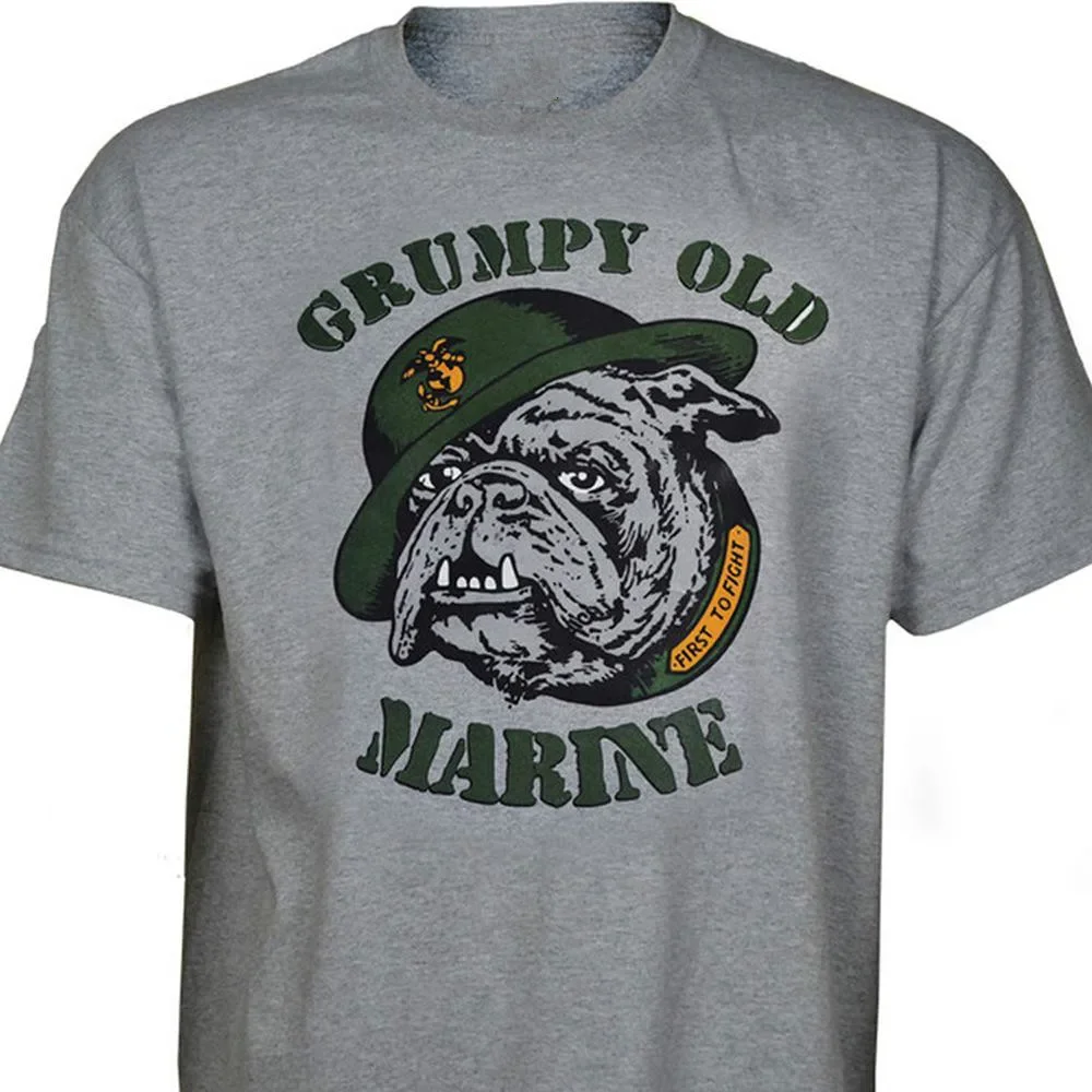 Grumpy Old Marine. US Marine Corps Bulldog T-Shirt 100% Cotton O-Neck Summer Short Sleeve Casual Mens T-shirt Size S-3XL