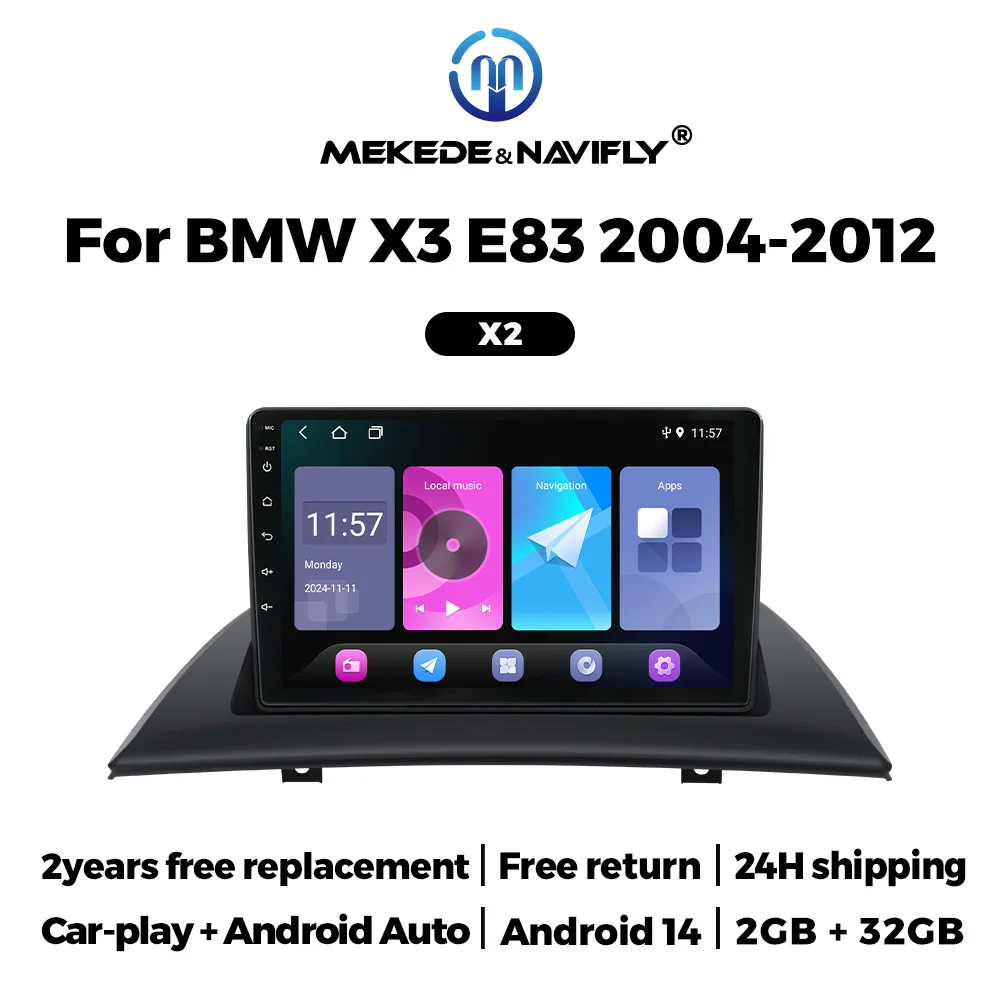 Navifly Wireless Carplay Android 14 Auto Stereo 2 Din Car Radio For BMW X3 E83 2004 -2012 Autoradio Multimedia Player Screen GPS