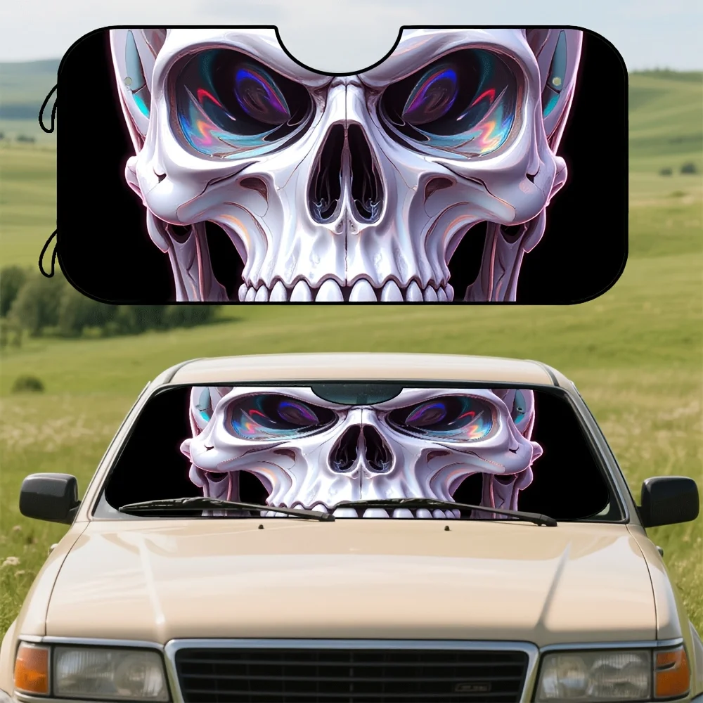 

1pc Holographic Punisher Skull Car Windshield Sunshade - Fit Foldable & Compact Holographic Shield Design With Punisher Logo, UV