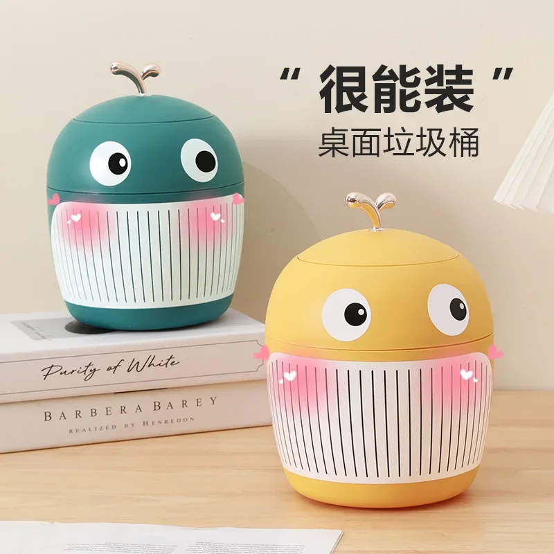 Desktop Mini Trash Can Organizer Pencil Holder Cute Cartoon Student Desk Garbage Can Storage Bin with Lid Storage Box