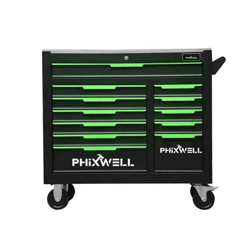 

12-Drawer Trolley Cabinet Chest Cart Garage Tool Box Roller Storage With Car Repair Kit Ratchet Socket Wrench Set Tray
