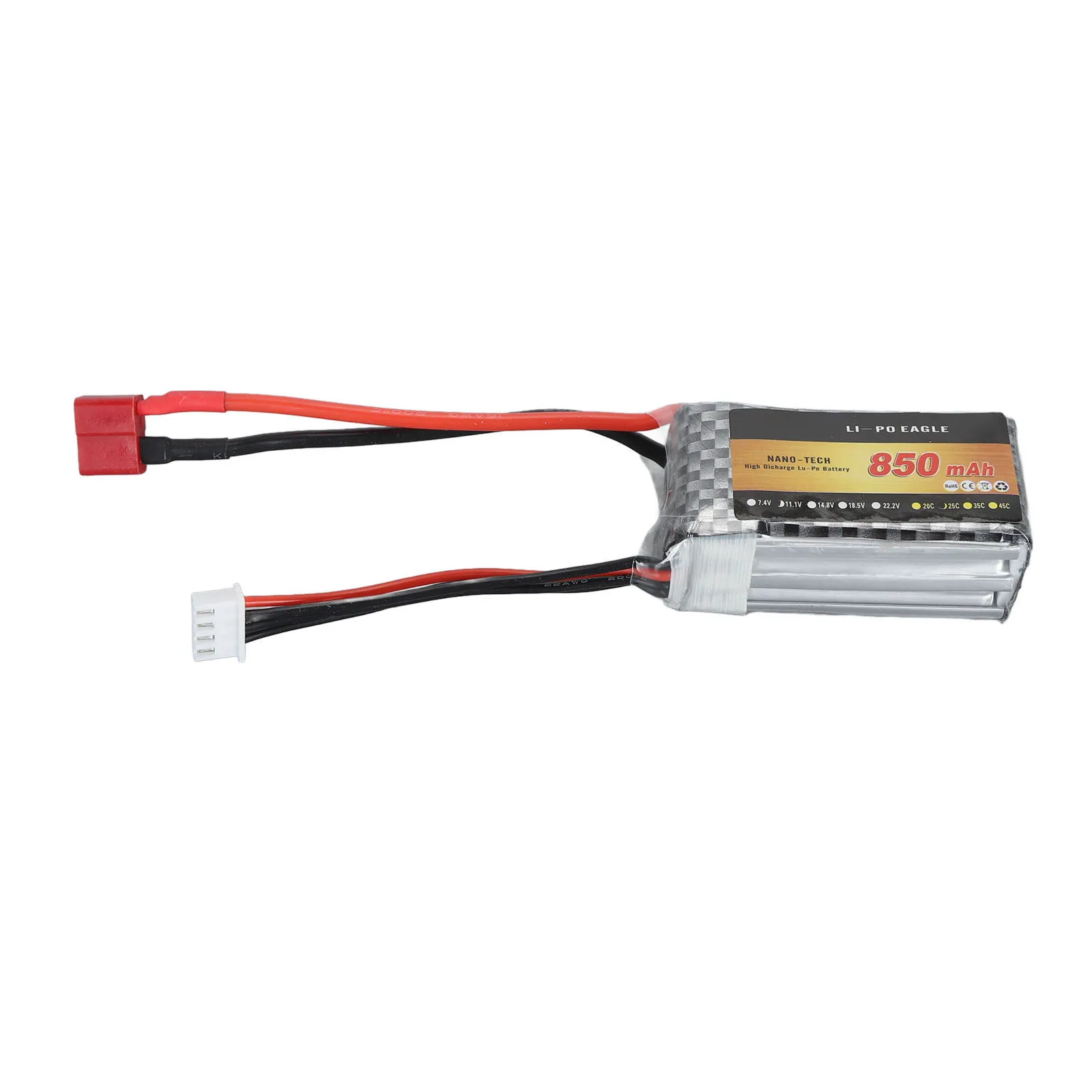 850mAh 11.1V 25C 3S LiPo Battery with T Plug Lightweight Lithium Battery for FPV Racing Drone Quadcopter