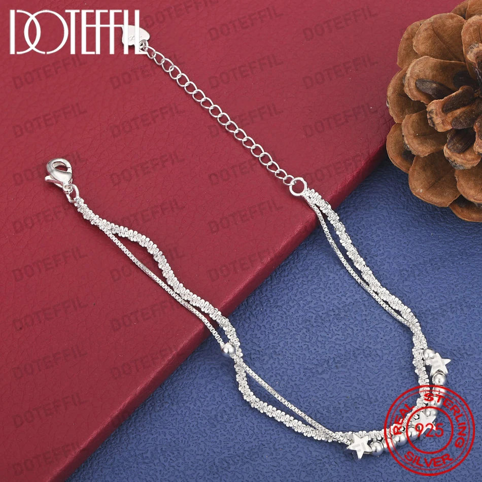 Charming 925 Sterling Silver Exquisite Star Bead Bracelet for Women, Fashionable Wedding Gift, Party Jewelry
