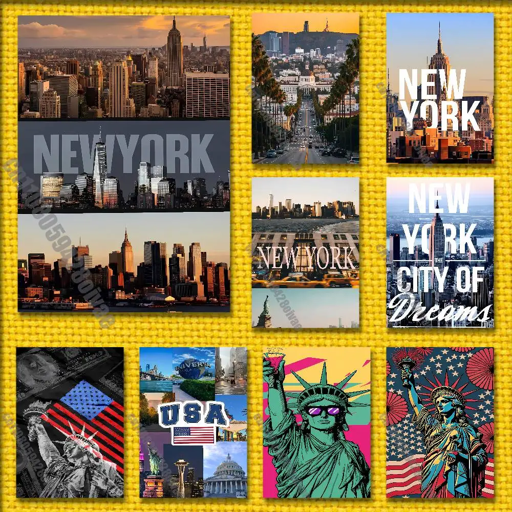 

USA America New York Travel Poster Wall Sticker For Bedroom 30x40cm Self-adhesive Decorative Fans Playbill Cover