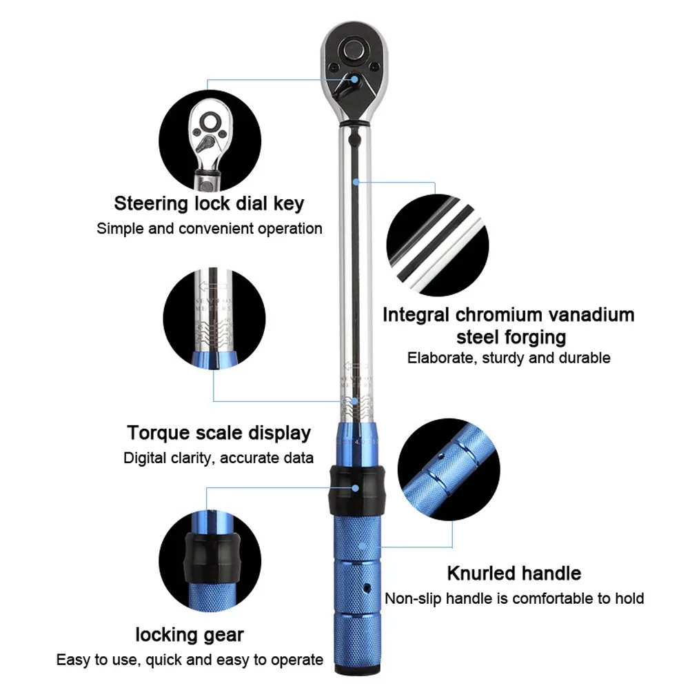 1/2 Inch Drive 20~210Nm Preset Adjustable Auto Repairs Torque Wrench Chrome Vanadium Steel High Precisions Torque Wrench