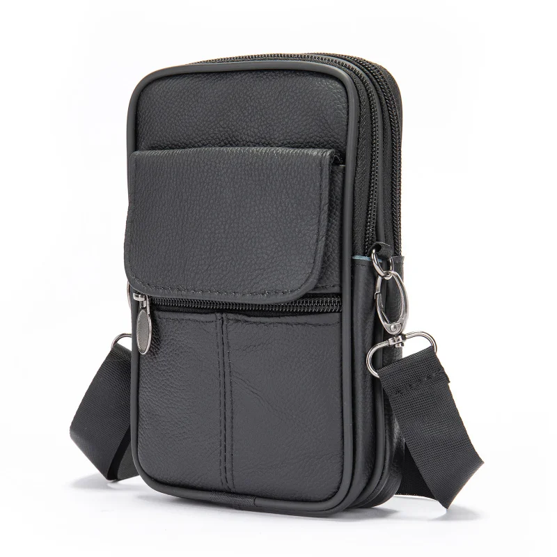 New Men\'s cow leather vintage man small waist casual bag male crossbody mobile phone bag