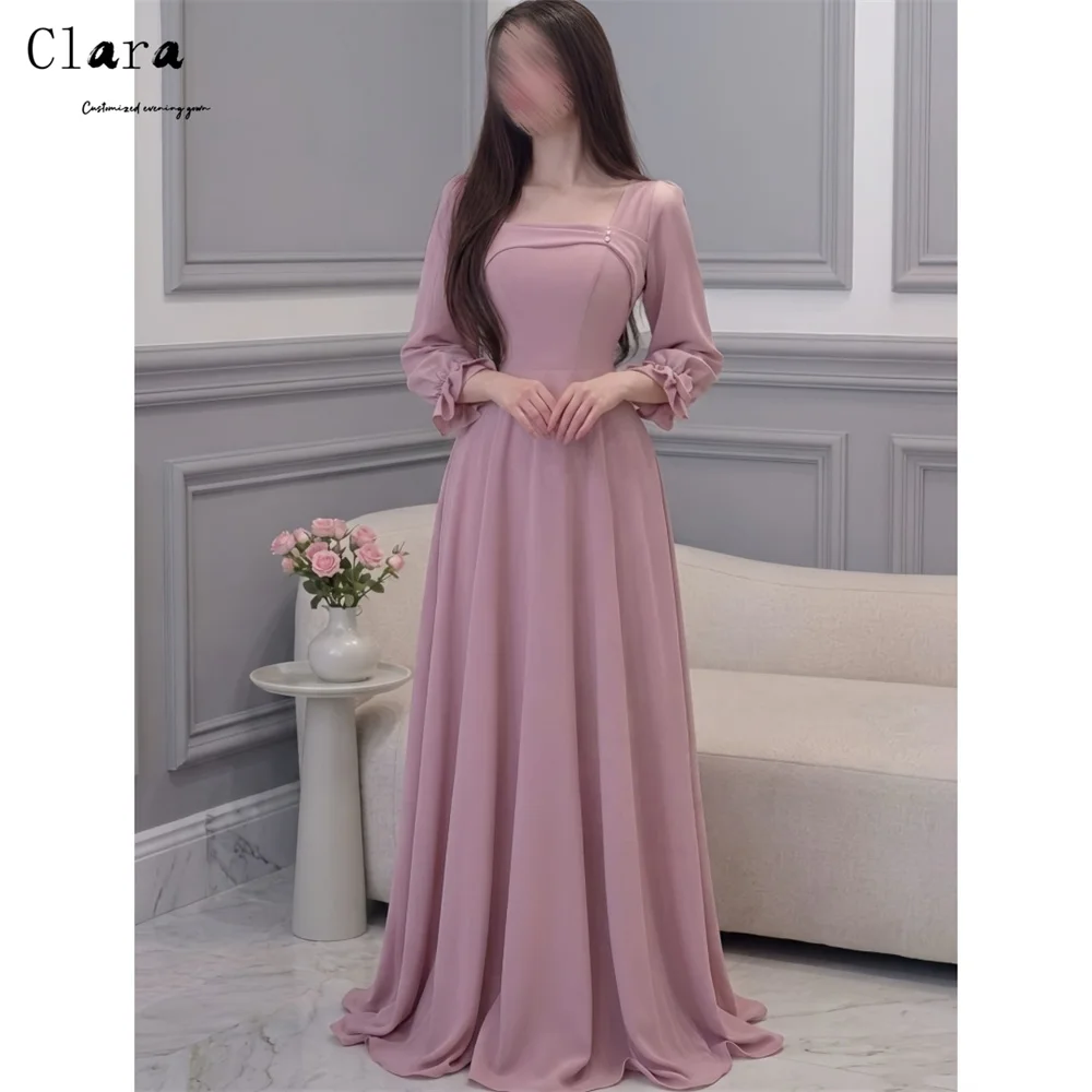 

Clara Custom Square Collar Long Sleeves and Floor A Line Dress Party Dresses Woman Elegant Chic Woman Evening Dress for Event