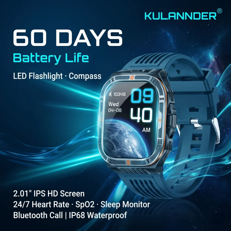

Smart Watch Men 2.01" IP68 LED Flashlight Compass 100+ Sport Modes 20-Day Battery Bluetooth Call Heart Rate SpO2 Sleep Monitor