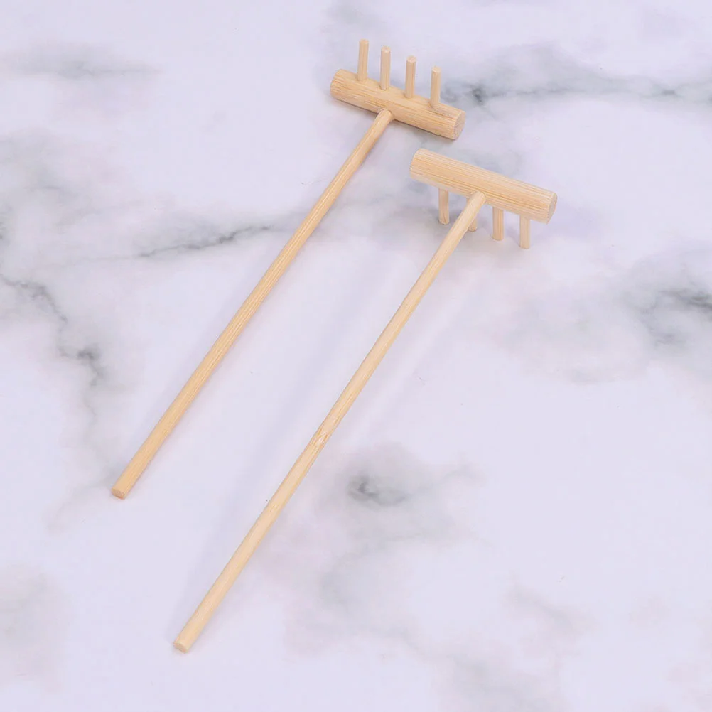 6 PCS Mini Rake Desktop Accessories Decor Smoothing Tools Garden Miniature Push Bamboo Micro Meditation Office Zen