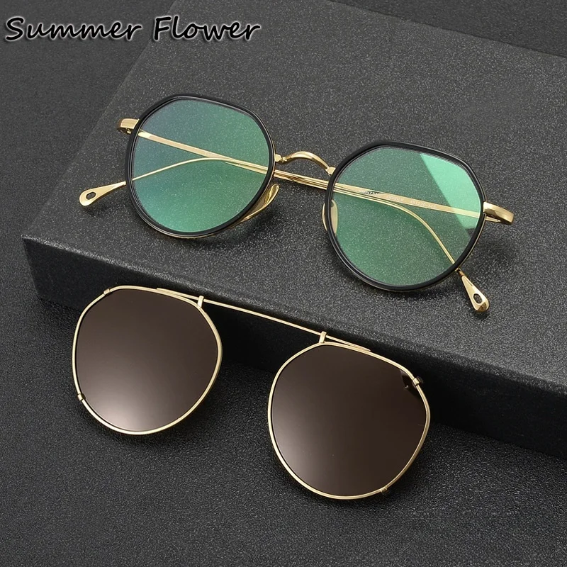

Clip on Eyewear Pure Titanium Sunglasses Optical Frame High End Glasses Gentlemen Light Weight Round Optical Gafas Women