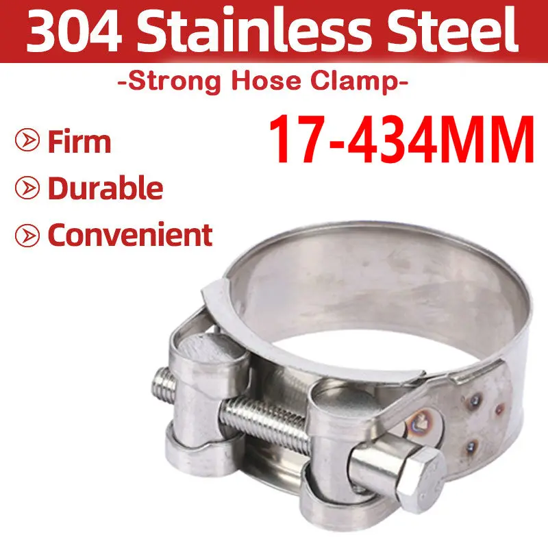 17-434MM 304 Stainless Steel Strengthens Circular Hose Clamp Clips for Air Water Fuel Pipe Fasteners Clamps