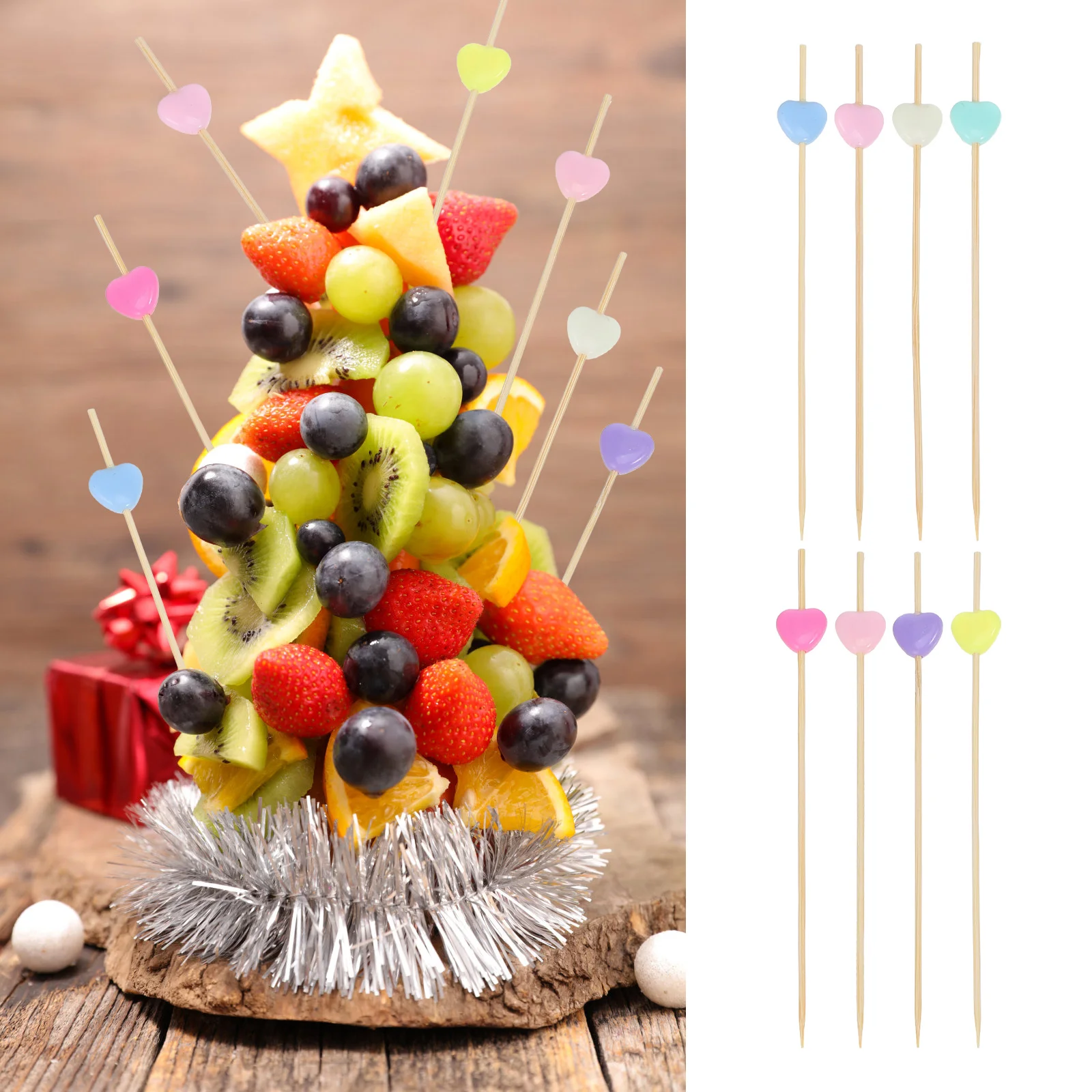 

300Pcs Bamboo Fruit Picks Heart Shaped Durable Cocktail Skewers for Wedding Party Valentines Day Appetizer Decoration