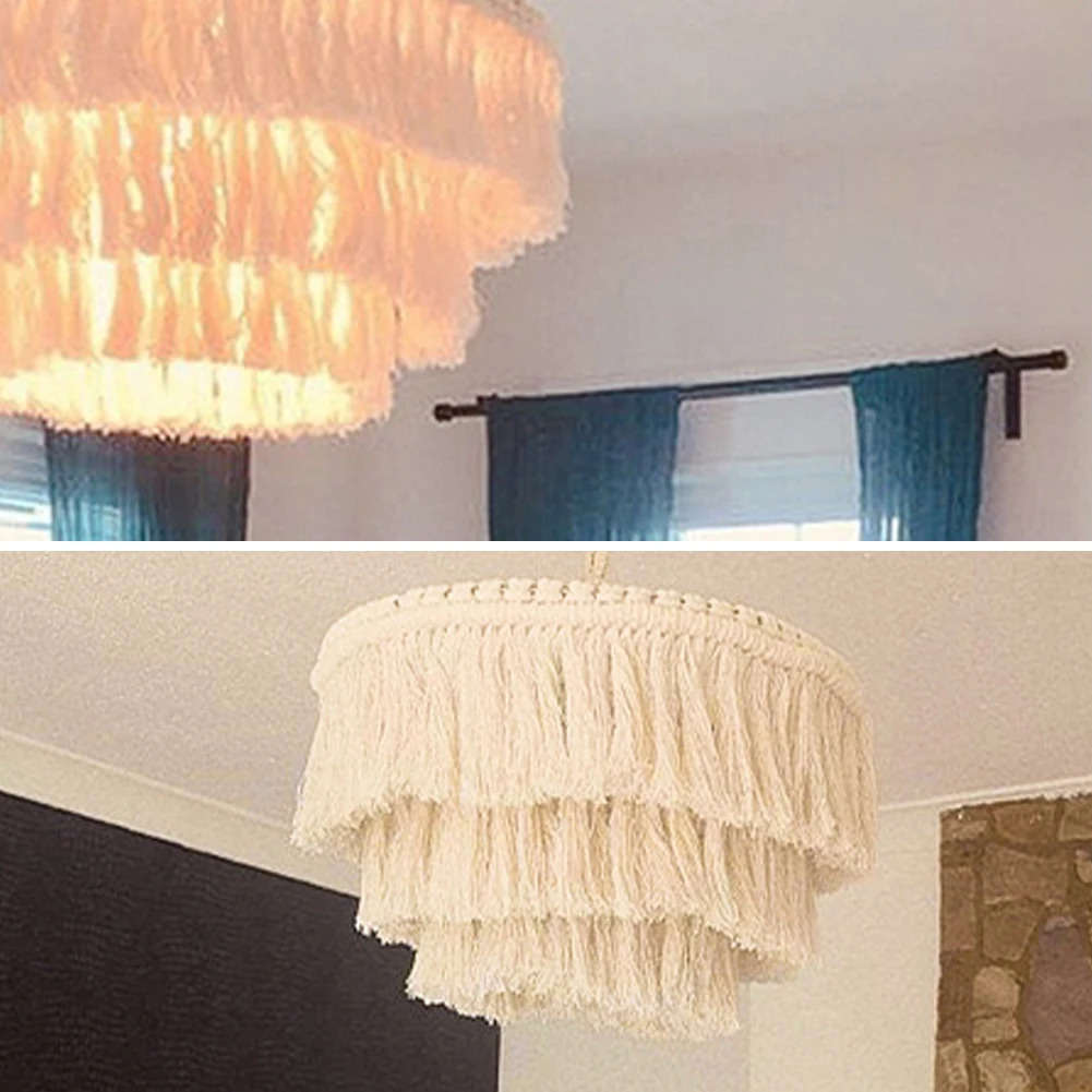 Nowoczesna makrama klosz do lampy Boho wisząca lampa pokrywa wisiorek do wystrój salonu w sypialni biurowej (żarówka nie jest dołączona)