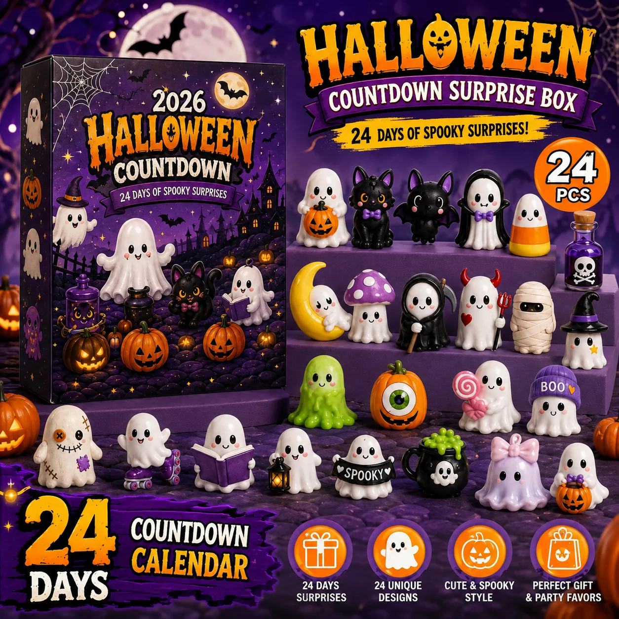 Advent Calendar Gift - 2026 Halloween-Adventskalender 24-Tage-Countdown 24-teiliges Horrorfilm-Minifiguren-Set Tischdekoration