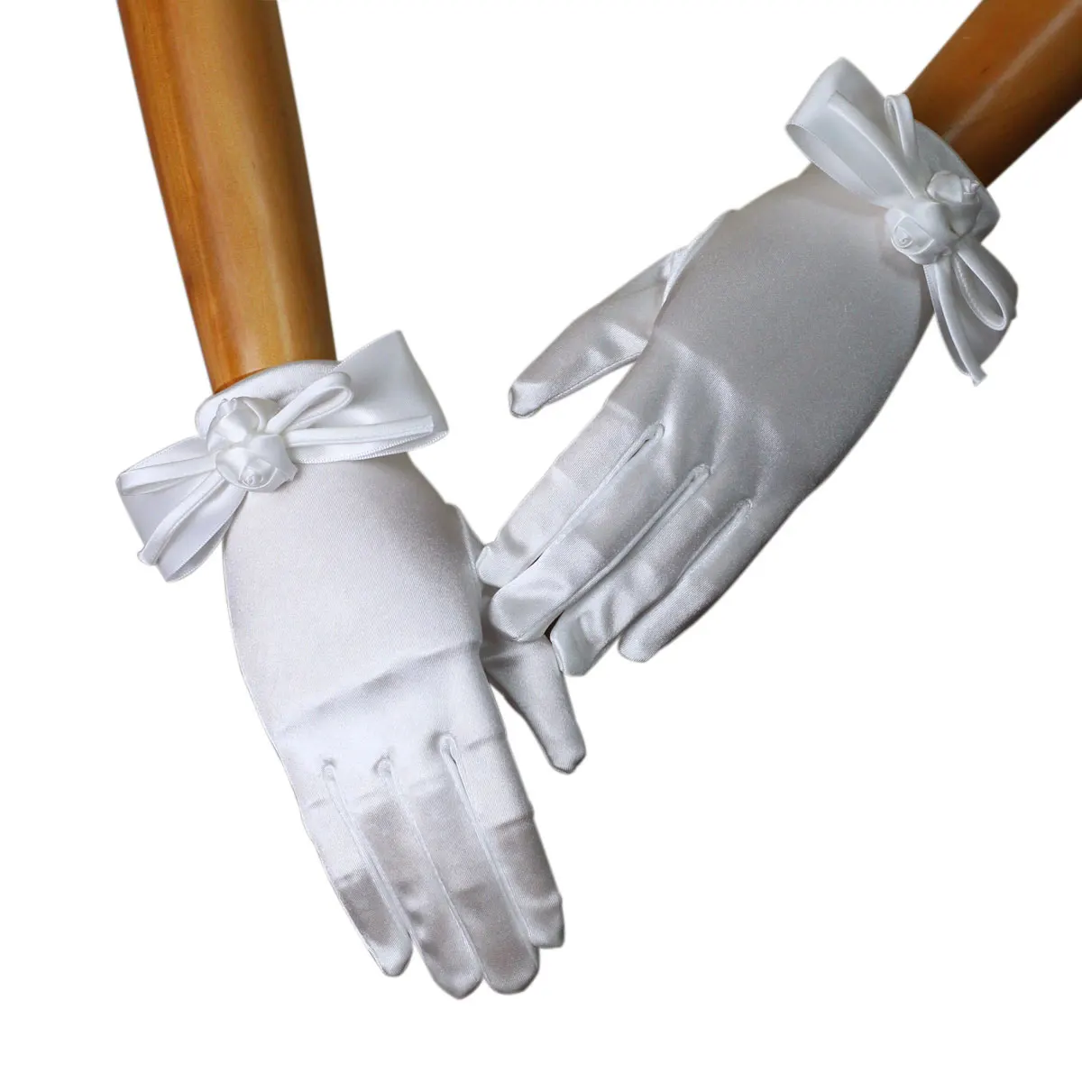 WGknit-Gants en satin avec nœud rose pour femme, gants de poignet courts, élégants, blancs, mariage, concours de beauté, Rhde promo, demoiselle d'honneur