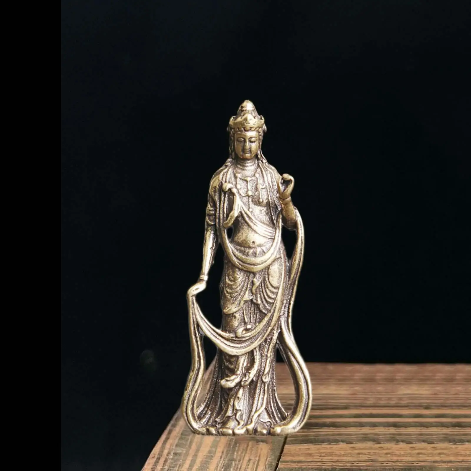 4.9cm Brass Guanyin Bodhisattva Statue Tea Pet Miniature for Fairy Garden