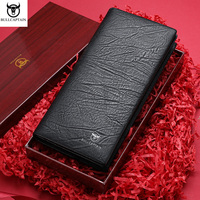 BULLCAPTAIN Genuine Leather Men's Long Wallet Cowhide Billfold with Multiple Card Slots RFID Blocking Function Clutch Coin purse