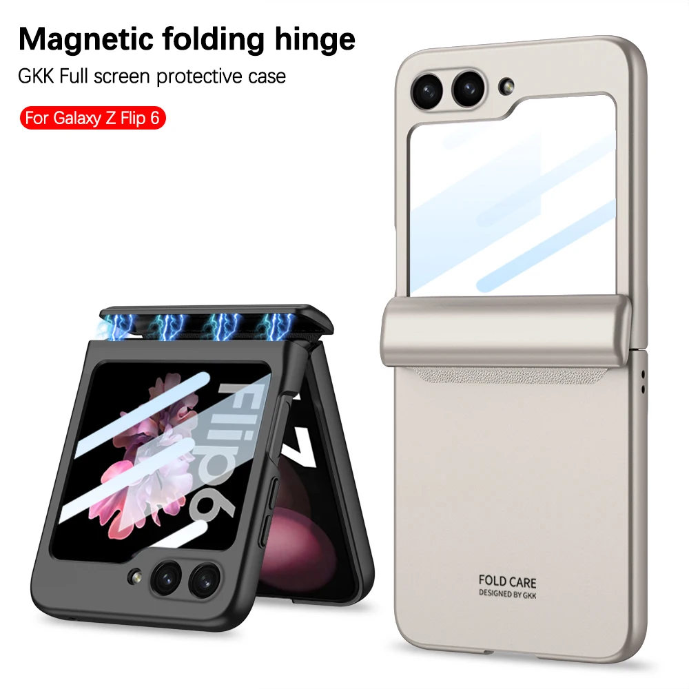 

For Samsung Galaxy Z Flip 6 Case Magnetic Folding Hinge Protection Outer Screen Glass Shockproof Hard Cover for Galaxy Z Flip 6