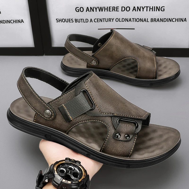 Sandalias informales de doble uso para hombre, zapatos de playa de mediana edad, verano, za, 2024