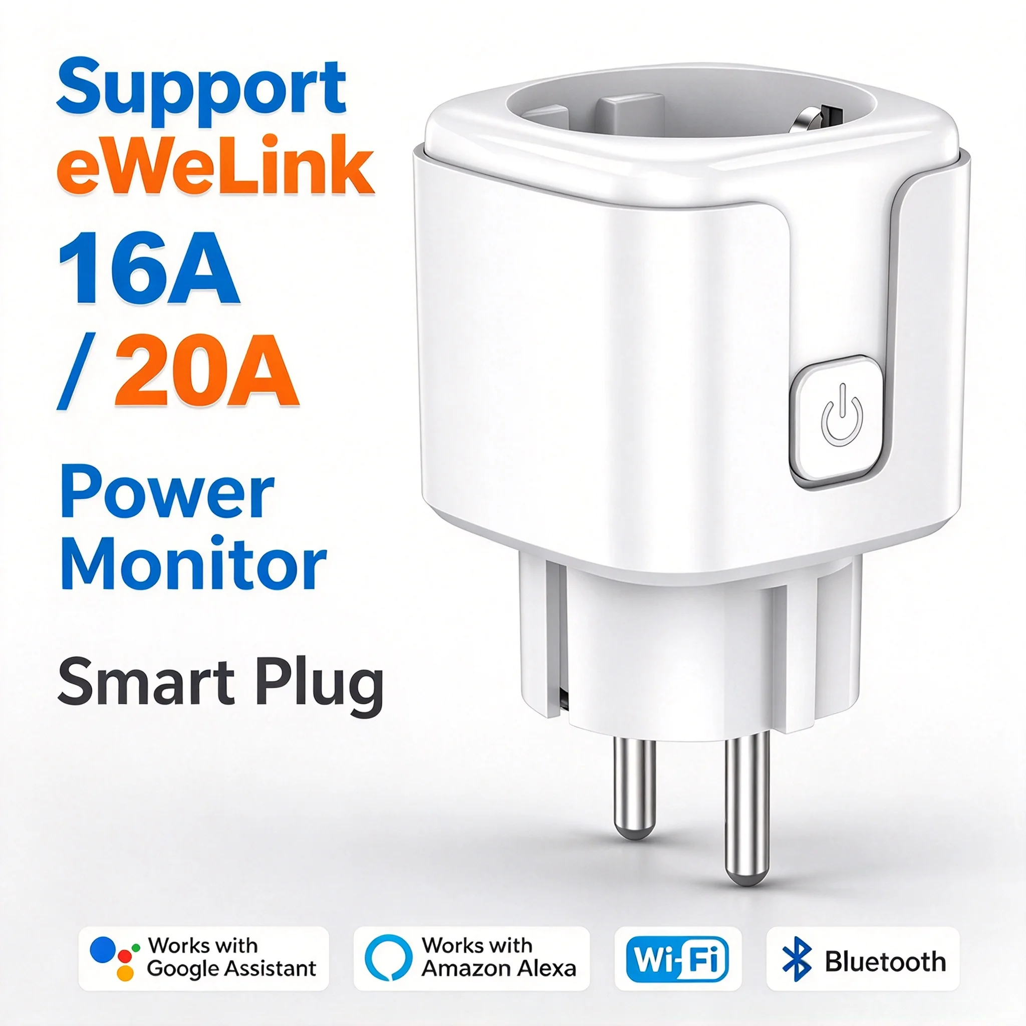 Ewelink 16A/20A Smart WiFi EU Plug With Power Monitoring Timing Function Socket Outlet Voice Works with Alexa Google Home Alice
