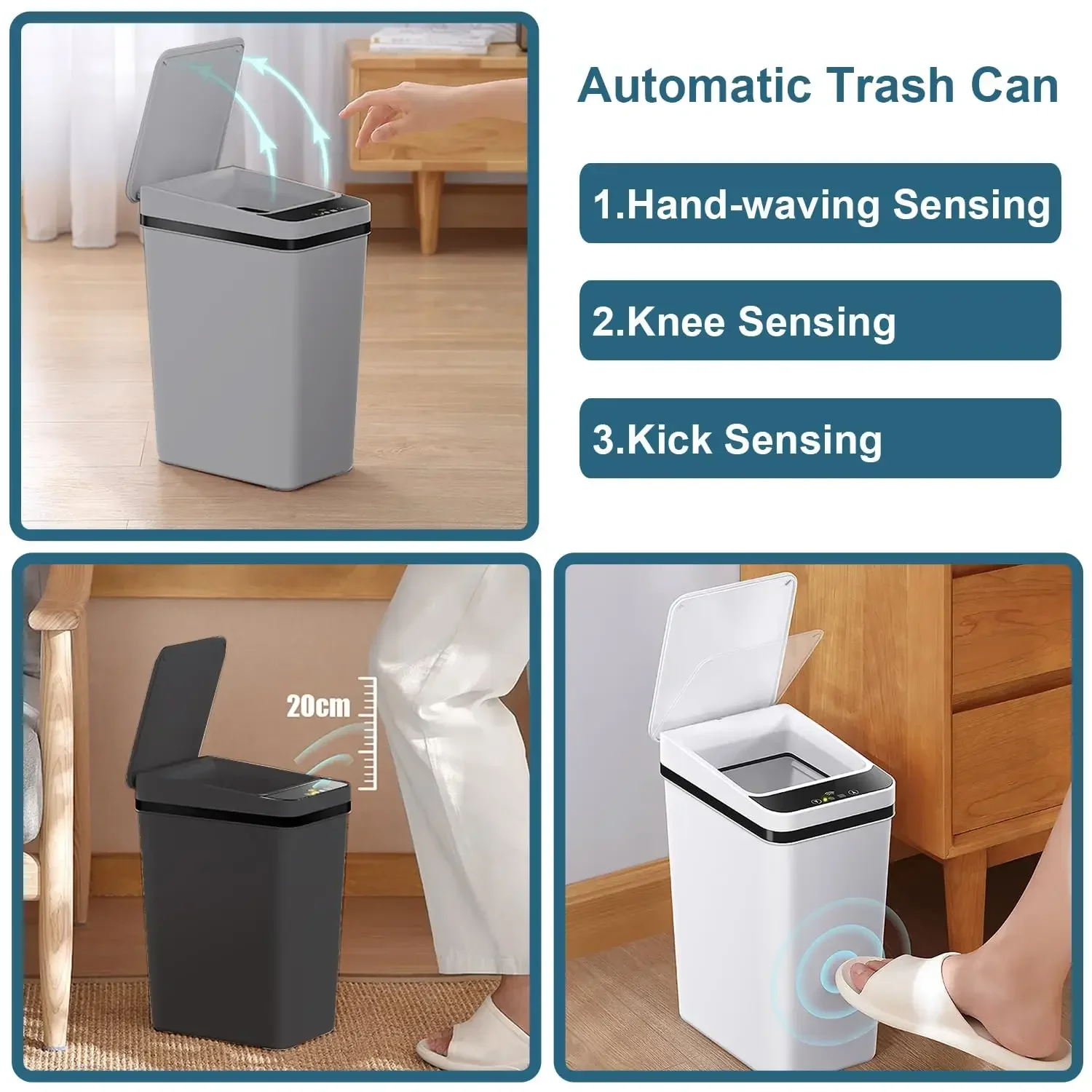 12L Touchless Trash Can Smart Bathroom Garbage Can Auto Narrow Trash Can with Lid  Motion Sensor Trashcan for Kitchen Bedroom