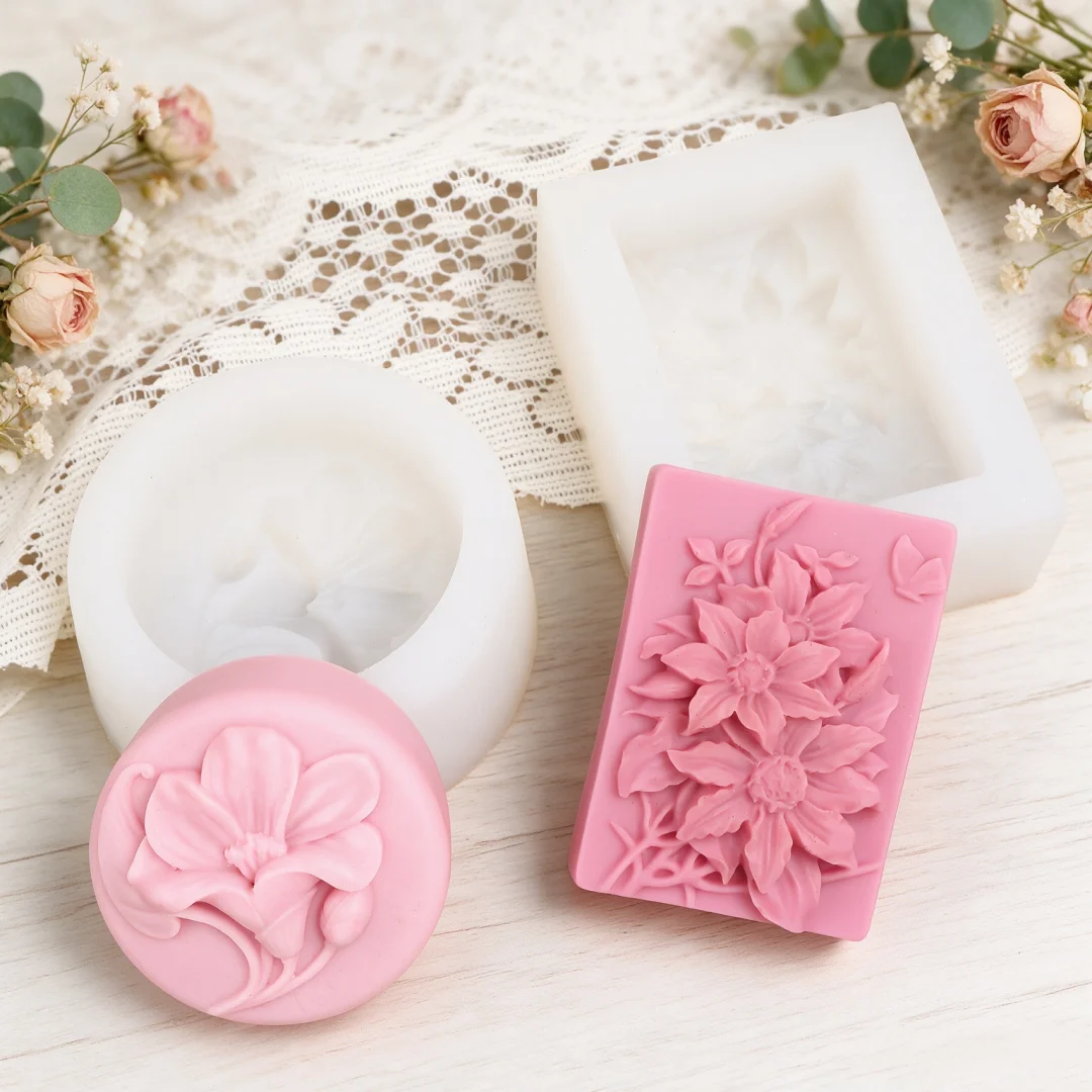 Vintage Floral Sunflower Silicone Soap Mold Rectangle Round DIY Handmade Soap Scented Candle Mold Making Soap Making Supplies