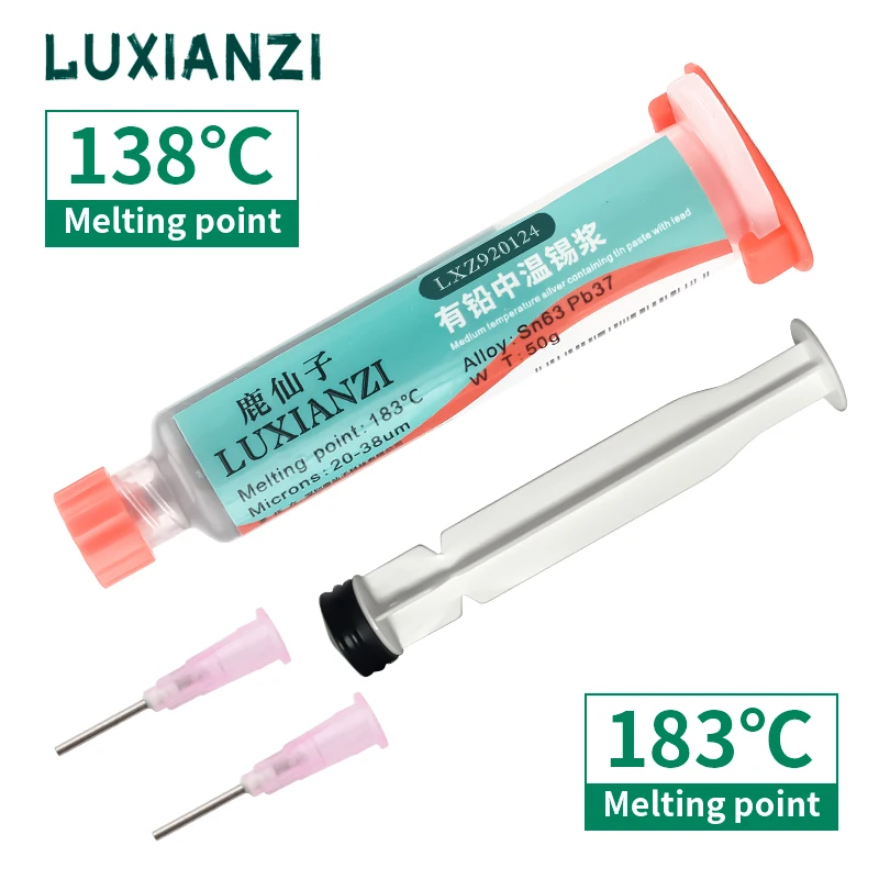 

LUXIANZI Lead Free Low Temperature Syringe smd Solder Paste Flux For Soldering Led PCB BGA 138℃ 183℃ SMD Repair Welding Pastes